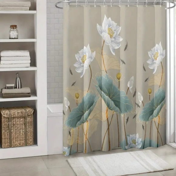 WORLD MARKET FABRIC LOTUS PRINT SHOWER CURTAIN NWT - Picture 2 of 5